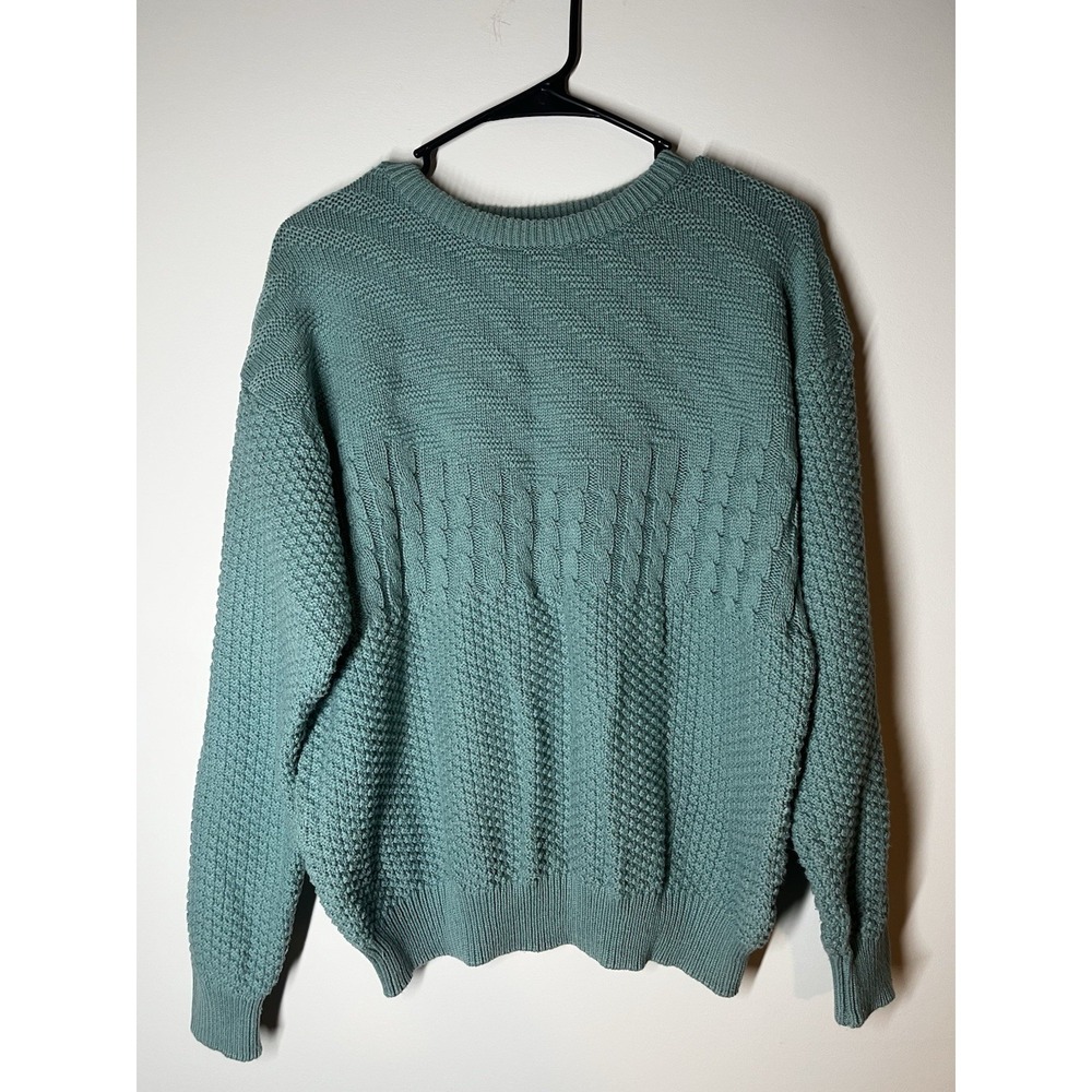 Vintage Christian Dior Chunky Knit Teal Sweater Pullover USA Size M